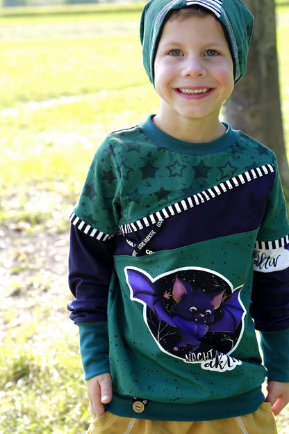 Bio-Jersey Fledermaus nachtaktiv dunkelsmaragd 