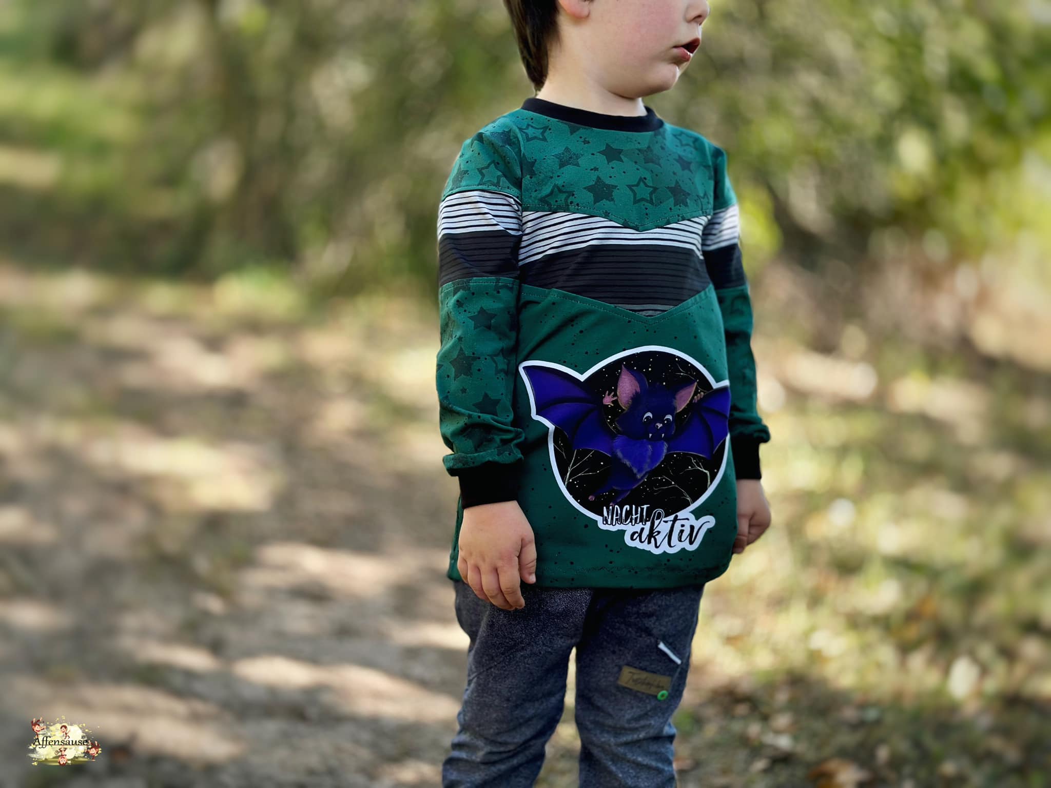 Bio-Jersey Fledermaus nachtaktiv dunkelsmaragd 