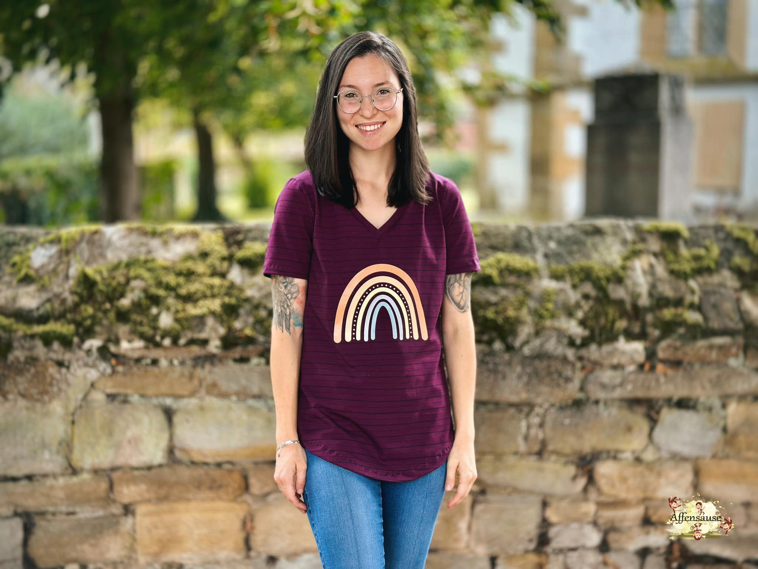 0,5m Bio-Jersey Fledermaus nachtaktiv Kombi-Stripes bordeaux 