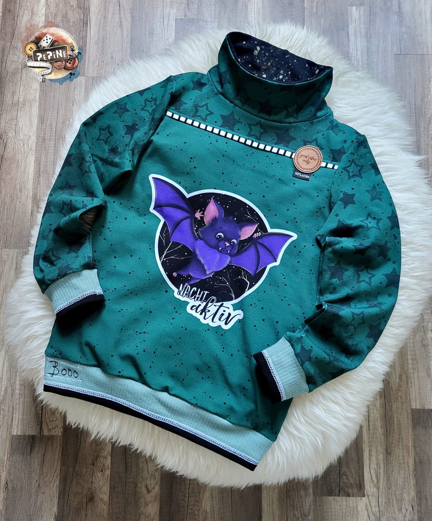 Bio-Jersey Fledermaus nachtaktiv dunkelsmaragd 