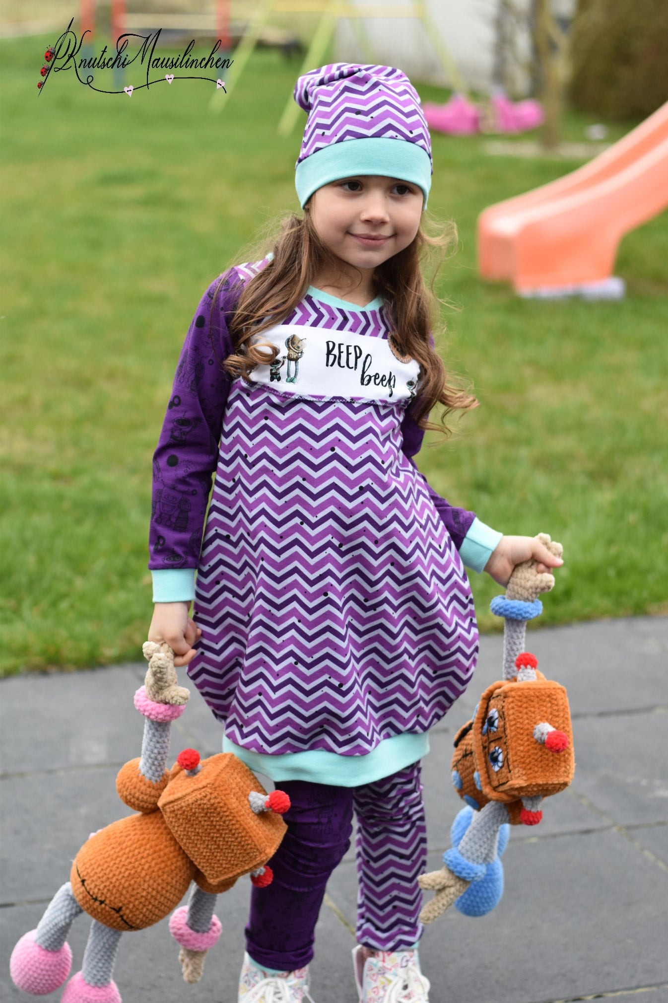 0,5m Bio-Jersey &quot;BEEP beep&quot; Chevron lila 