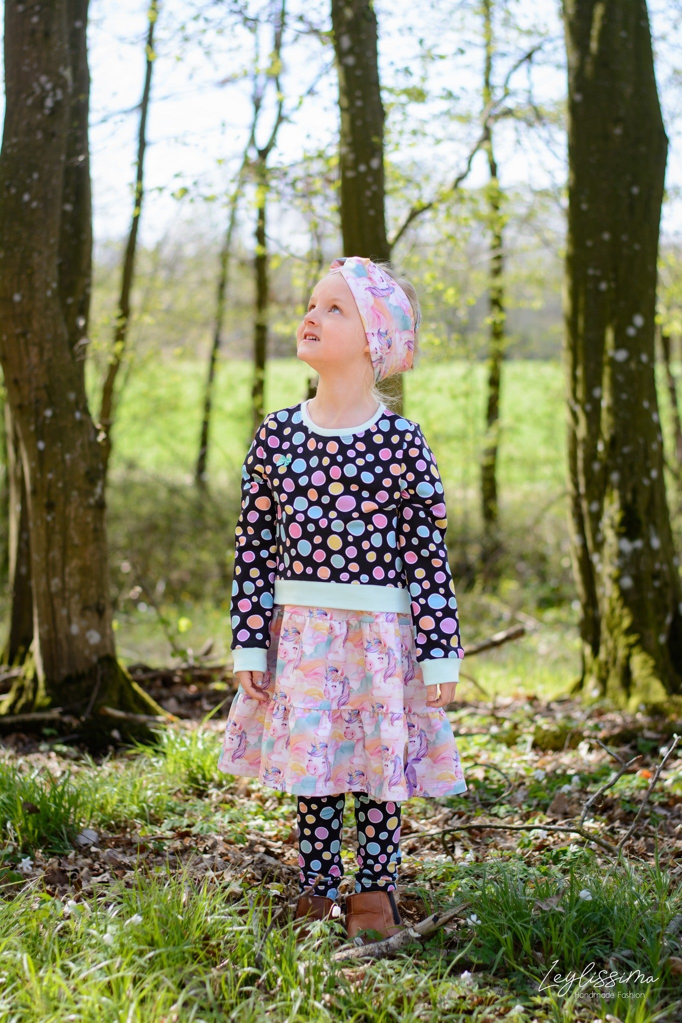 0,5m Bio-Sommersweat Unicorn Dreams Kombi Kreise dunkel