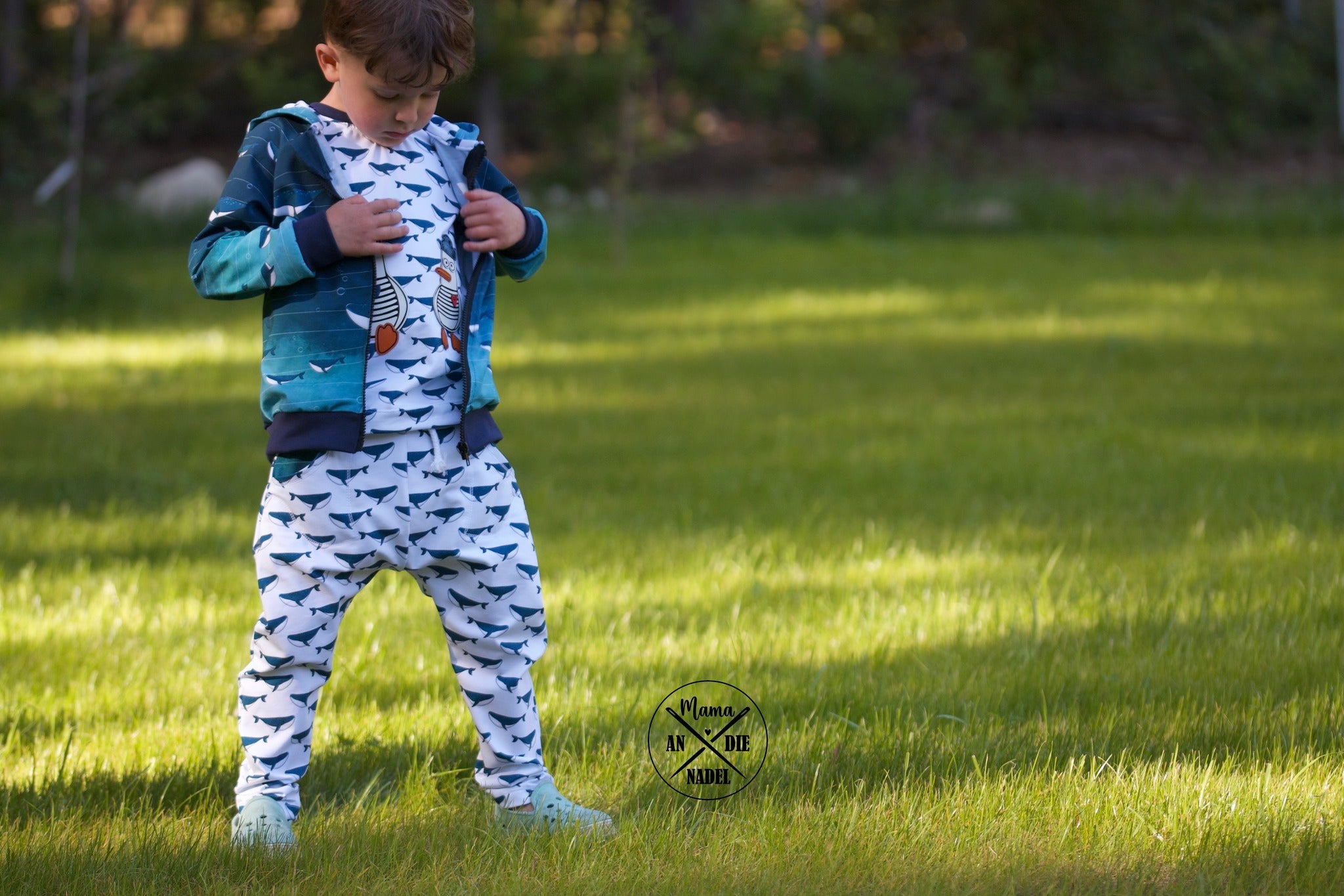 0,5m Bio-Jersey Wal blau-weiß