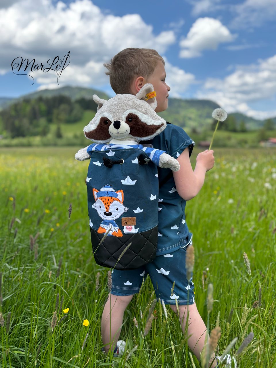 0,5m Bio-Jersey Fuchsmatrose dunkelblau Schiffchen