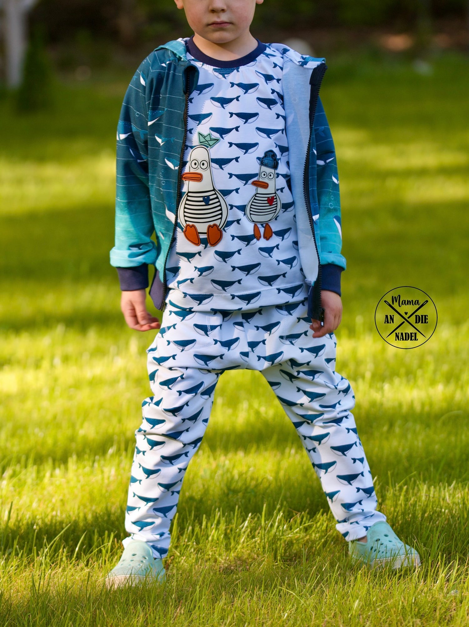 0,5m Bio-Jersey Wal blau-weiß