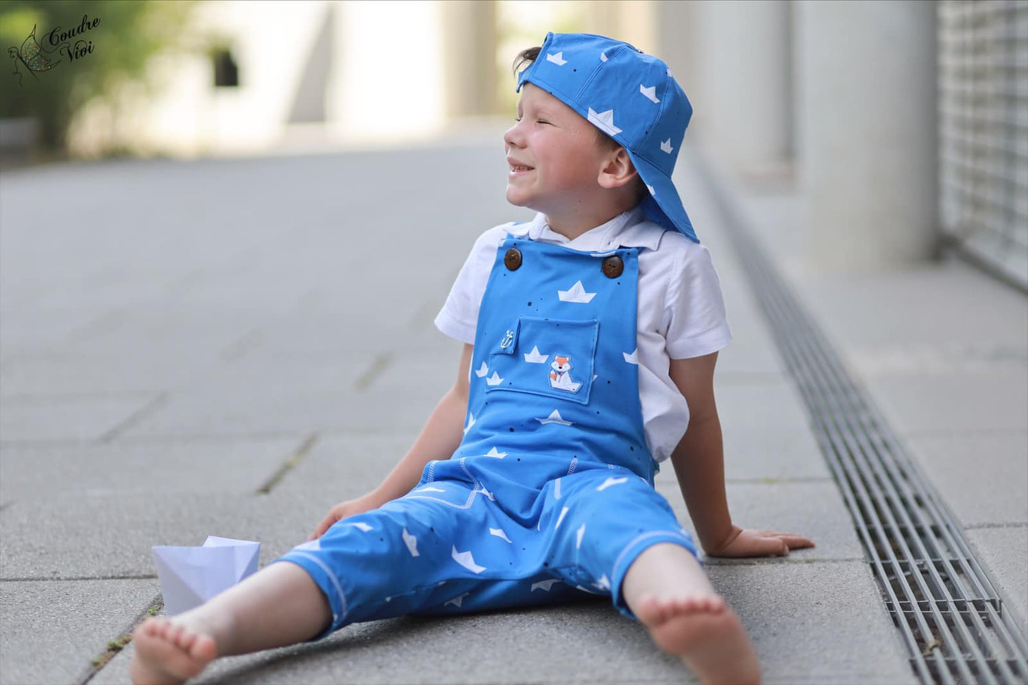 0,5m Bio-Jersey Fuchsmatrose blau Schiffchen Kombi