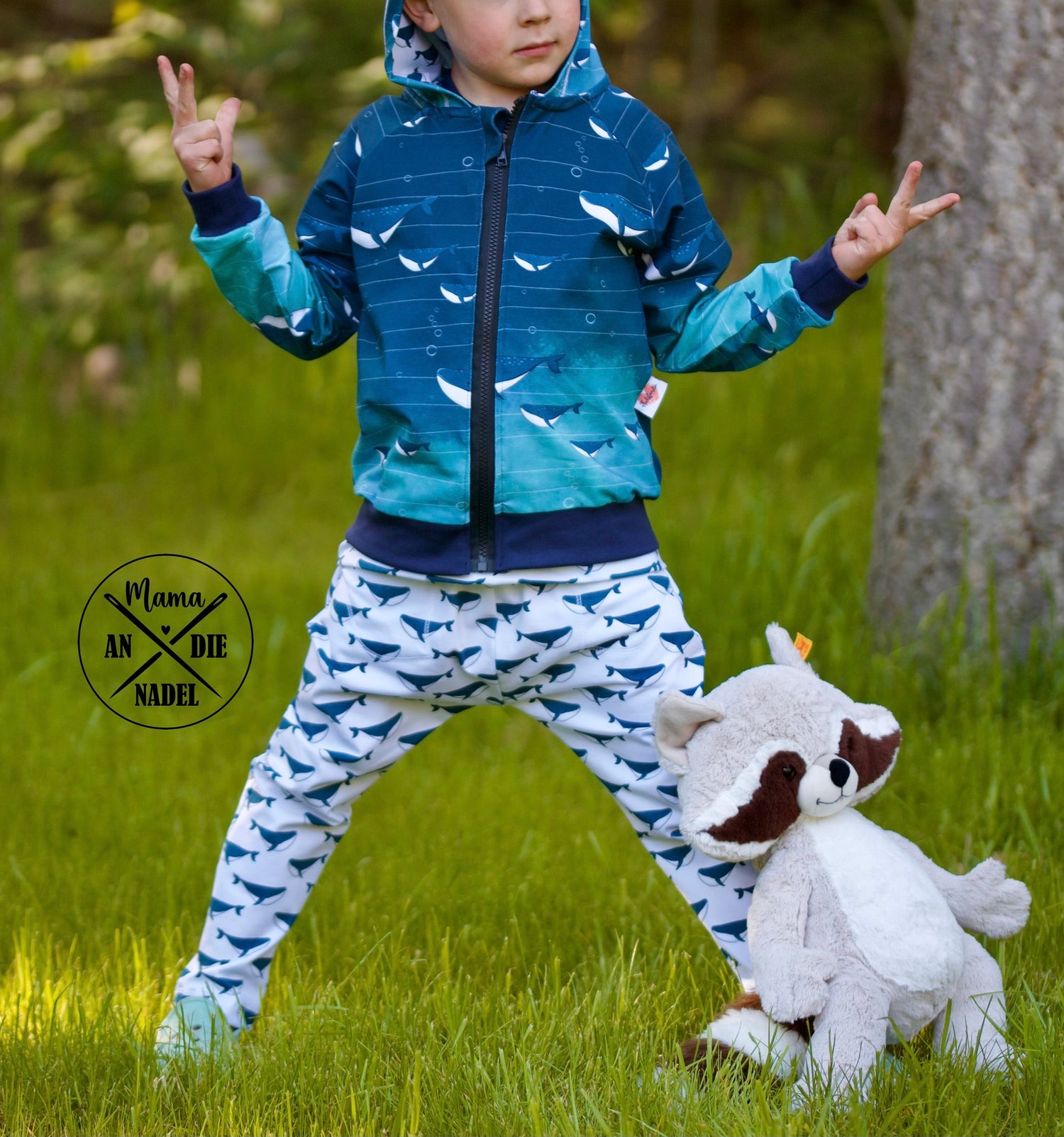 0,5m Bio-Jersey Wal blau-weiß