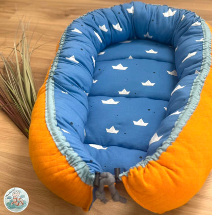 0,5m Bio-Jersey Fuchsmatrose blau Schiffchen Kombi