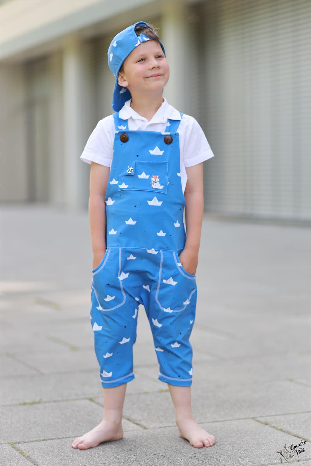 0,5m Bio-Jersey Fuchsmatrose blau Schiffchen Kombi