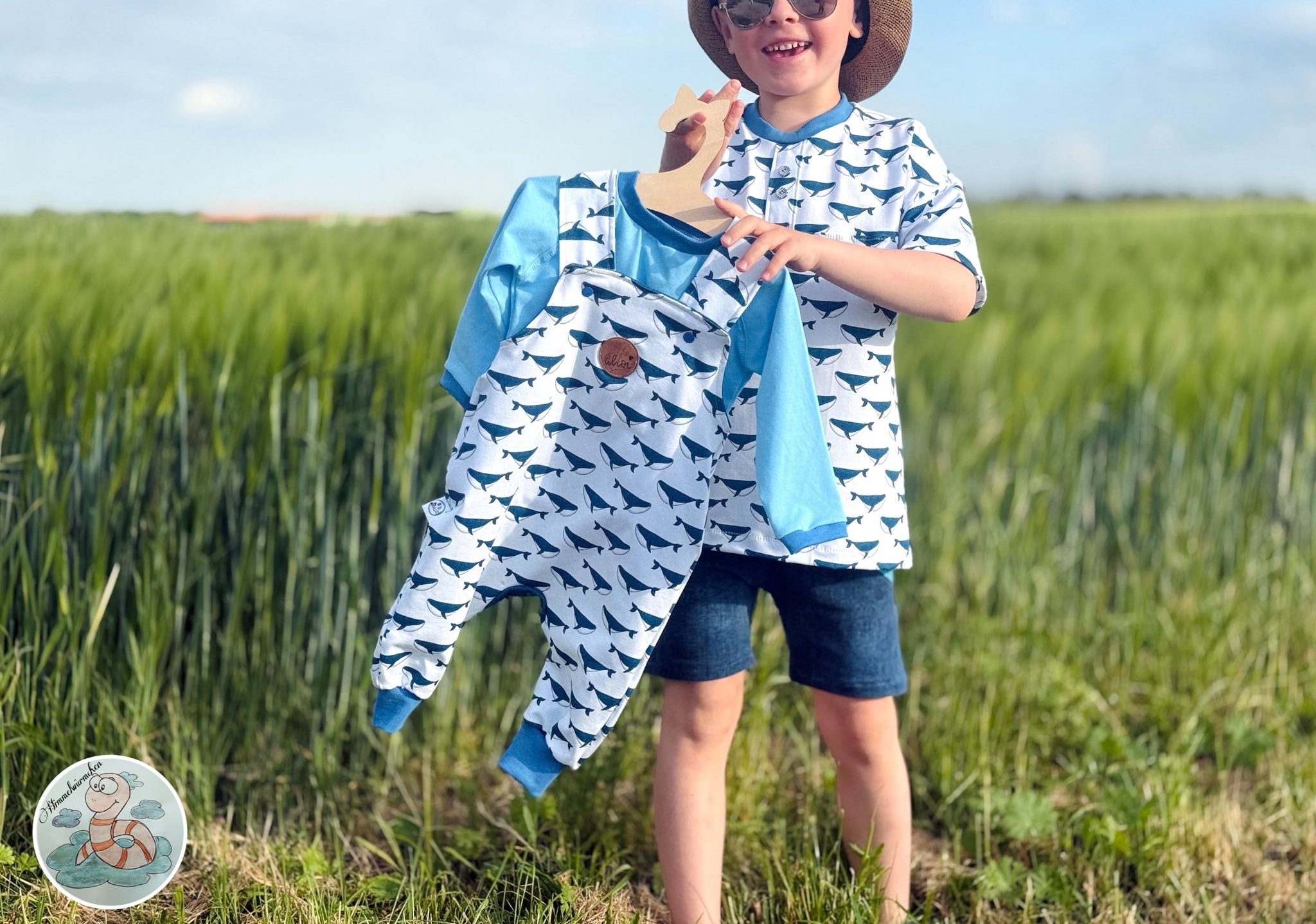 0,5m Bio-Jersey Wal blau-weiß