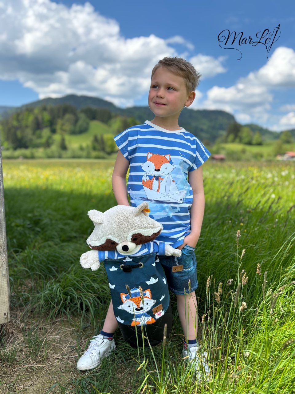 0,5m Bio-Jersey Fuchsmatrose dunkelblau Schiffchen