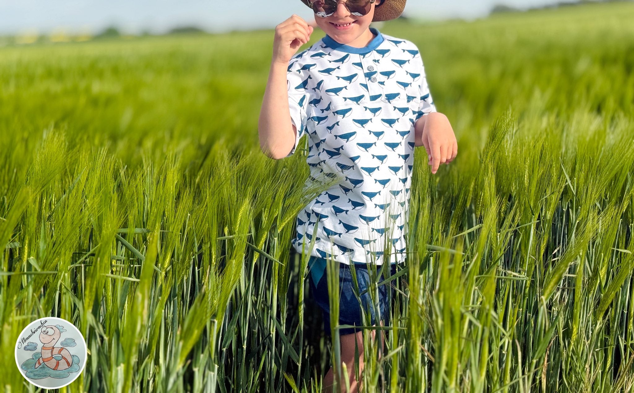 0,5m Bio-Jersey Wal blau-weiß