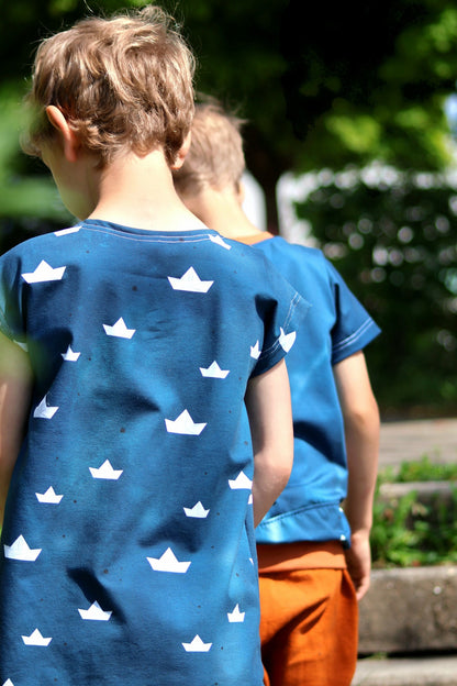 0,5m Bio-Jersey Fuchsmatrose dunkelblau Schiffchen