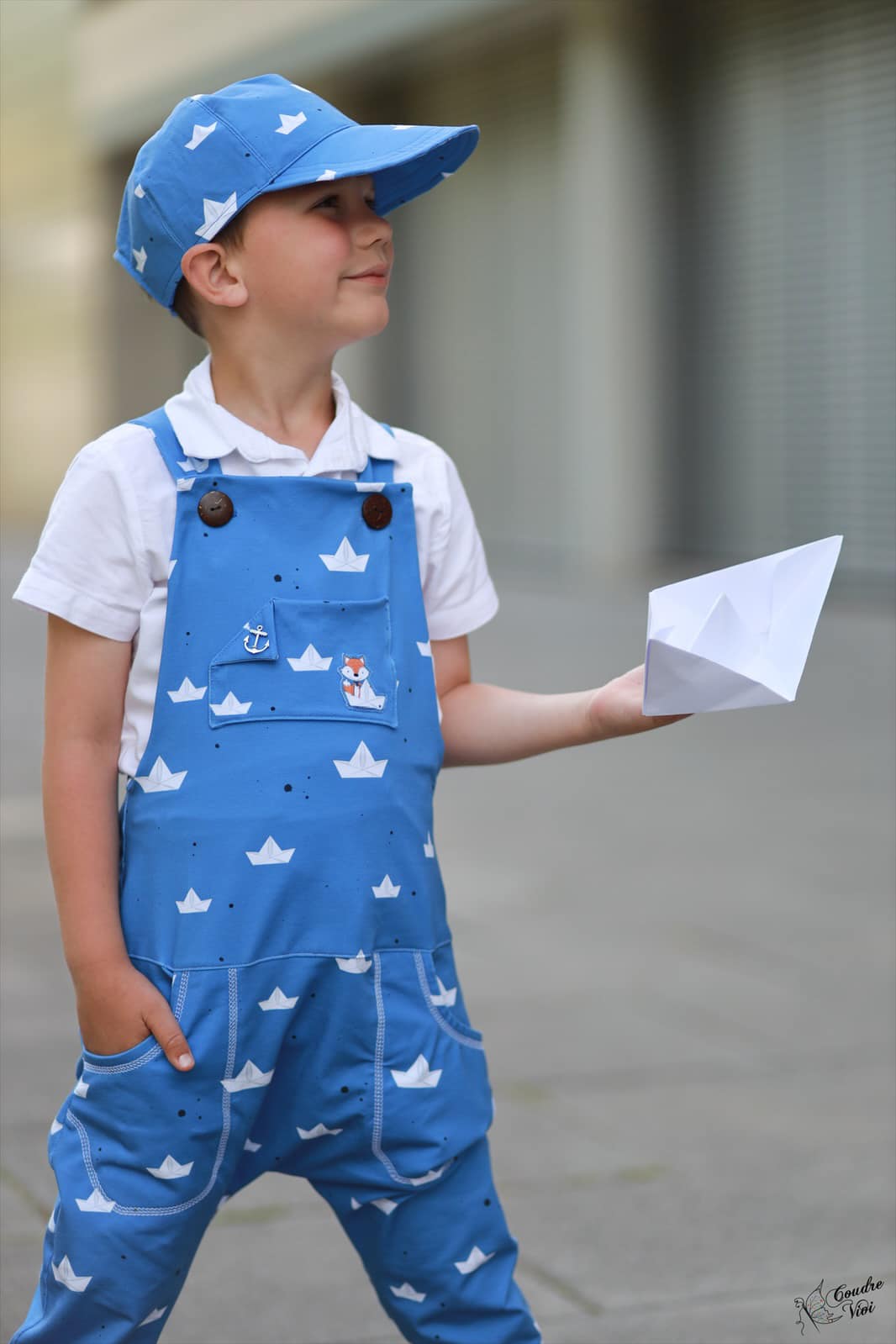 0,5m Bio-Jersey Fuchsmatrose blau Schiffchen Kombi