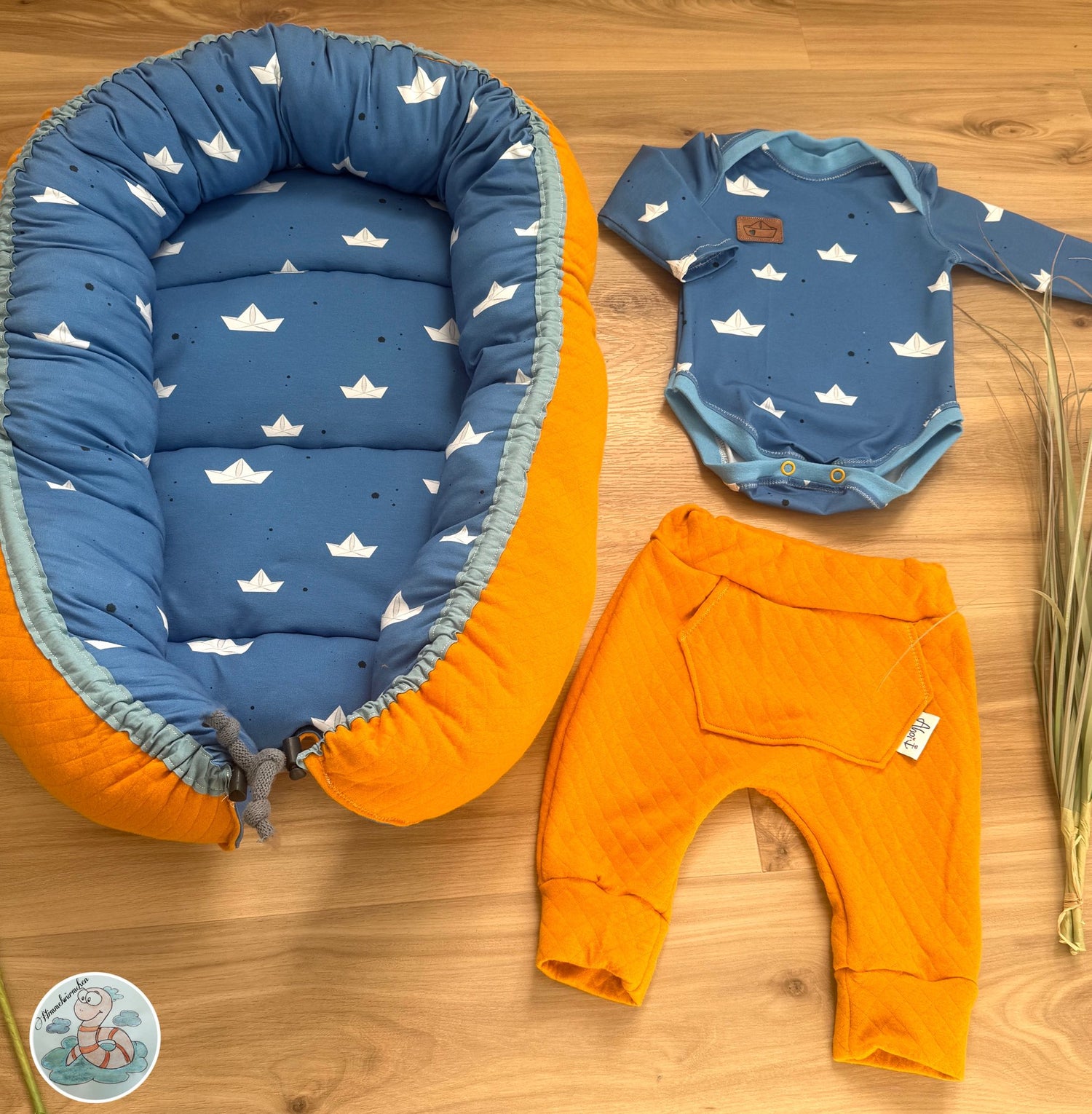 0,5m Bio-Jersey Fuchsmatrose blau Schiffchen Kombi