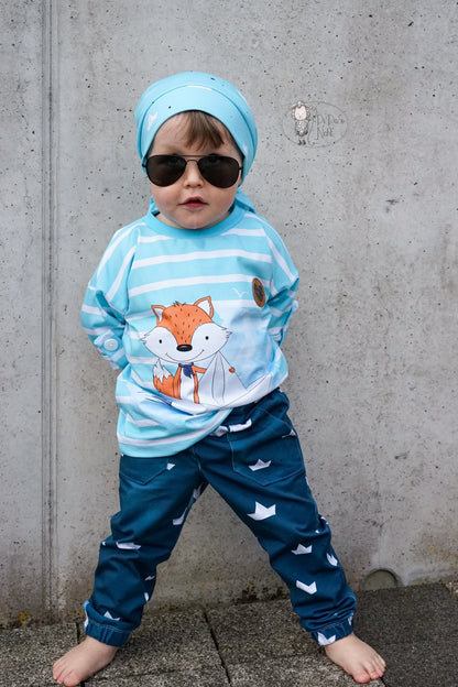 0,5m Bio-Jersey Fuchsmatrose dunkelblau Schiffchen