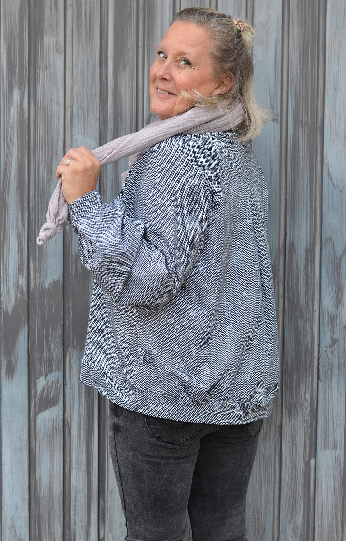 0,5m Bio-Sommersweat Fischgrät Dirty Herringbone blacknwhite