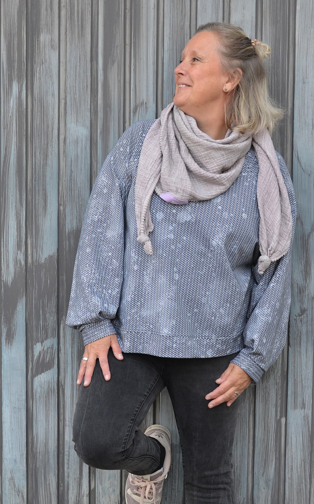 0,5m Bio-Sommersweat Fischgrät Dirty Herringbone blacknwhite