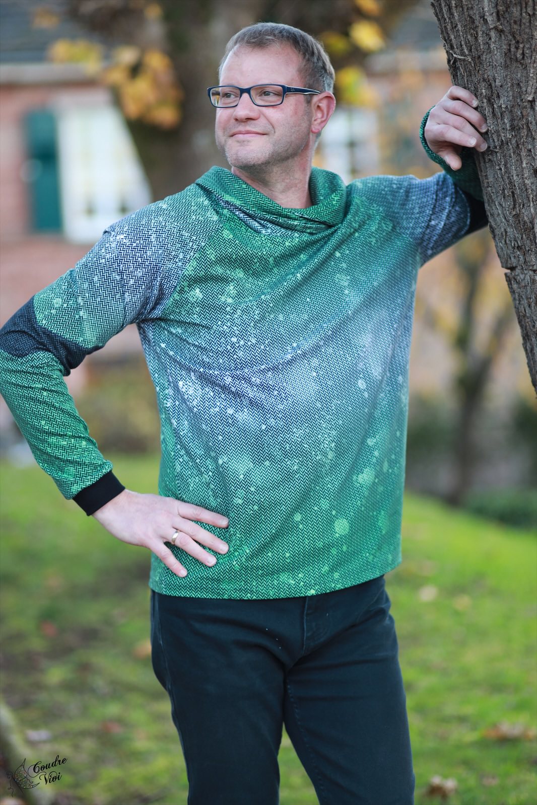 0,5m Bio-Sommersweat Fischgrät Dirty Herringbone gradient mint