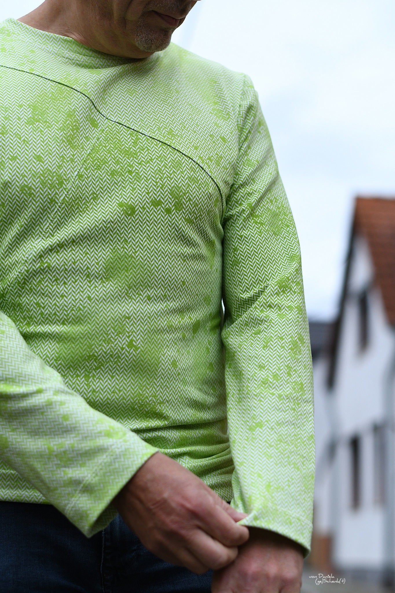 0,5m Bio-Sommersweat Fischgrät Dirty Herringbone gradient light green