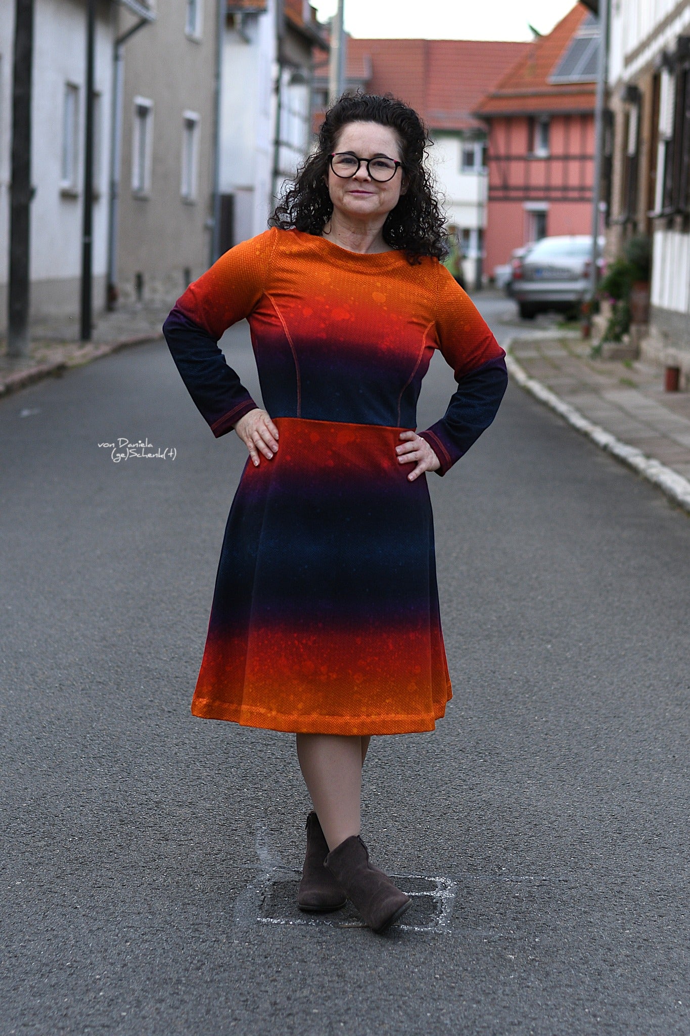 0,5m Bio-Sommersweat Fischgrät Dirty Herringbone gradient sunset 03