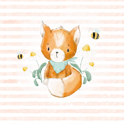 Bio-Sommersweat Little Fox peach mit Streifen - Rapport ca. 60-65cm lang