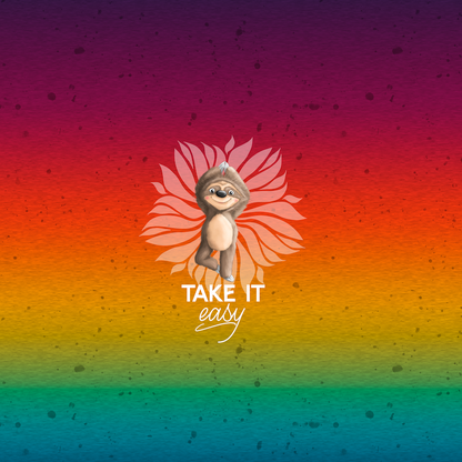 Bio-Jersey Hugo das Faultier &quot;Take it easy&quot; rainbow 