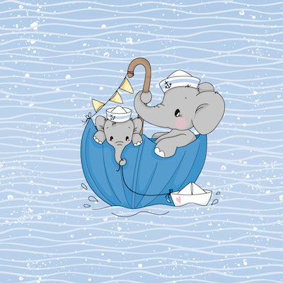 UV-Lycra "Ahoi, kleiner Elefant" hell - Rapport ca. 55 cm (+/- 5 cm)