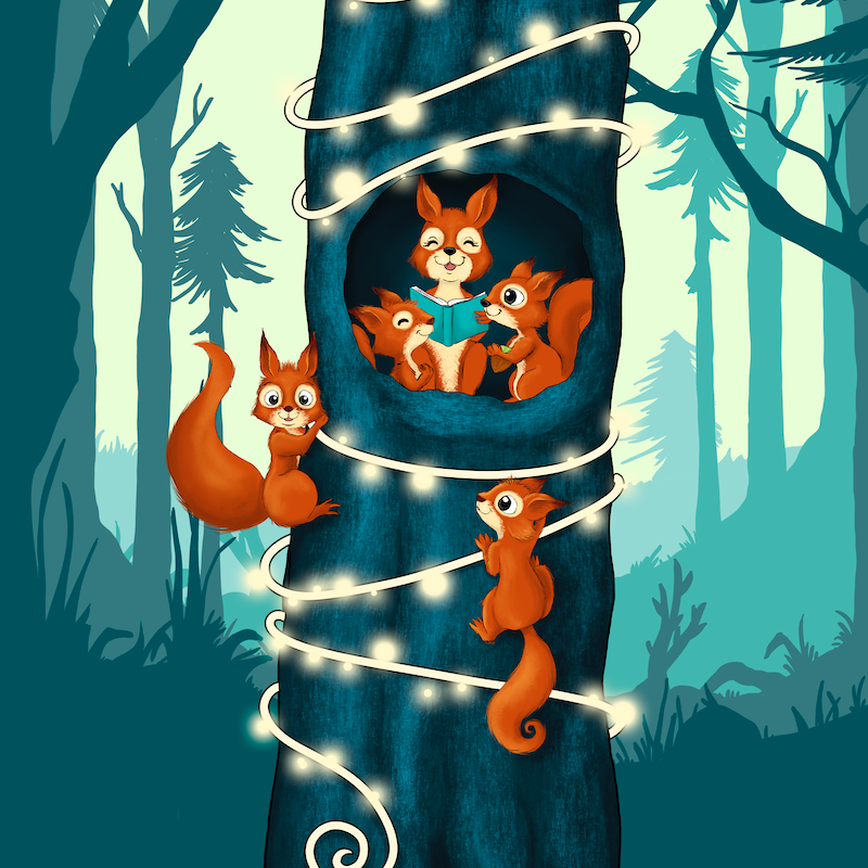 Bio-Sommersweat Eichhörnchenliebe teal 