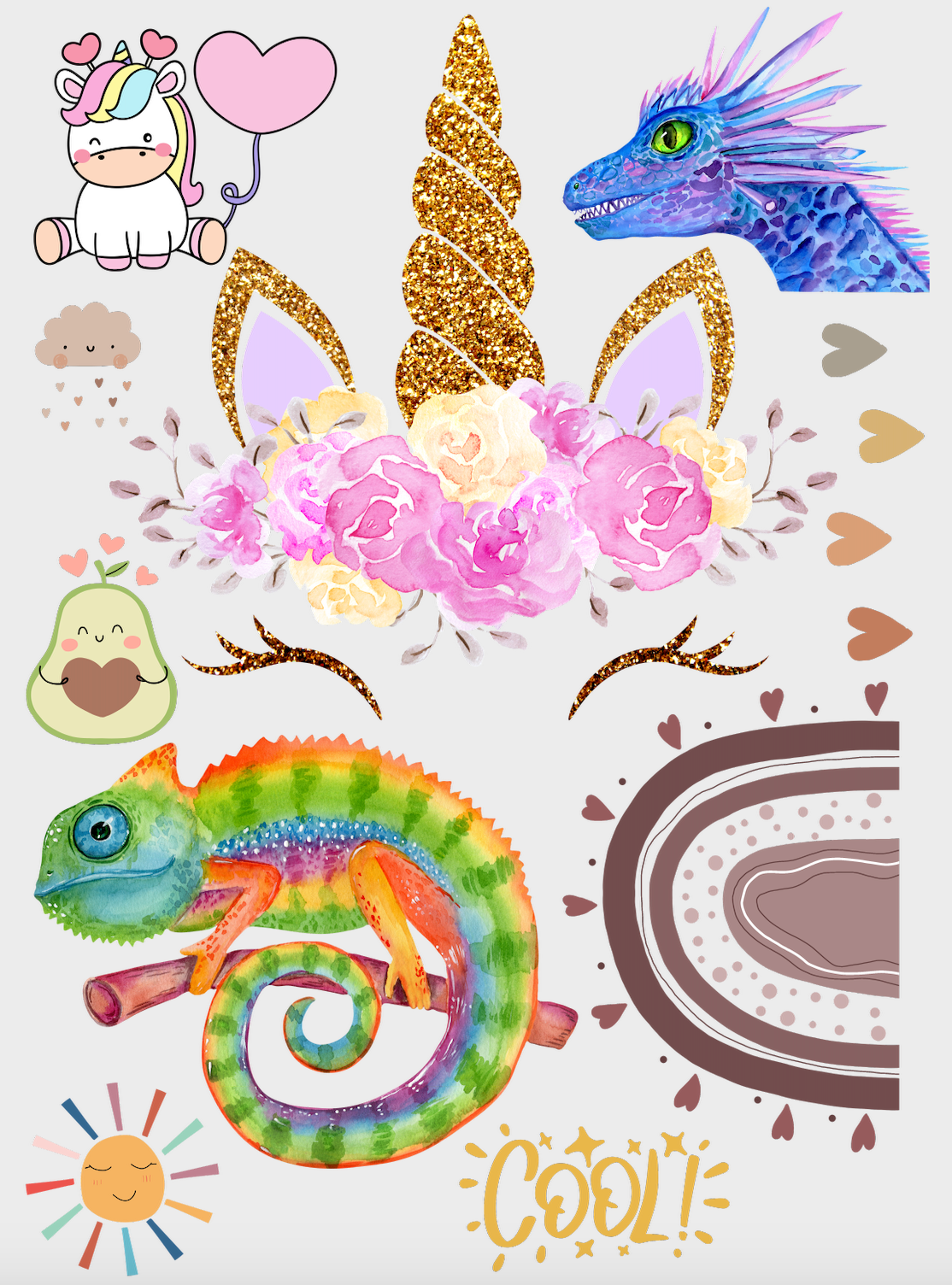 Fuchsfamilie Chamäleon &amp; Co Bügelbilder-Bogen