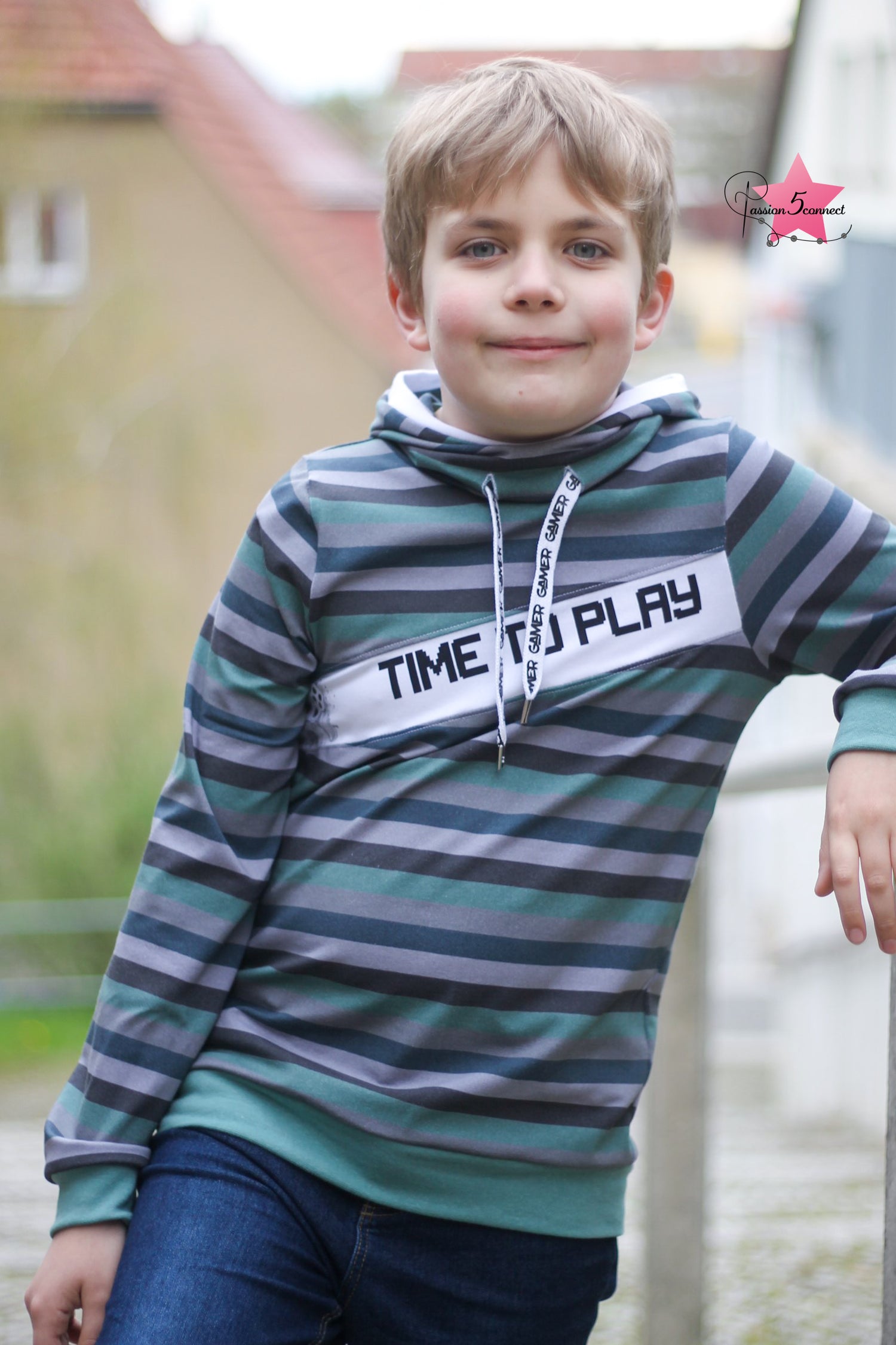0,5m Bio-Jersey "Love you like no Otter" Streifen-Kombi schwarzgrau 