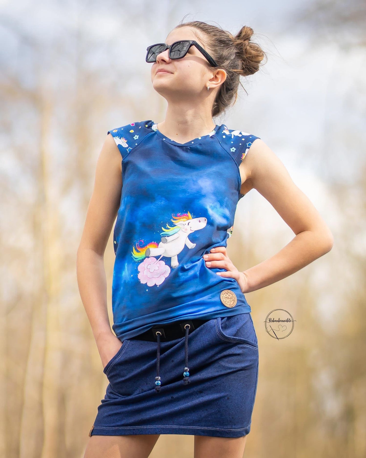 Bio-Jersey Glitzereinhorn denimblau 