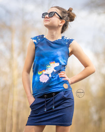 Bio-Jersey Glitzereinhorn denimblau 