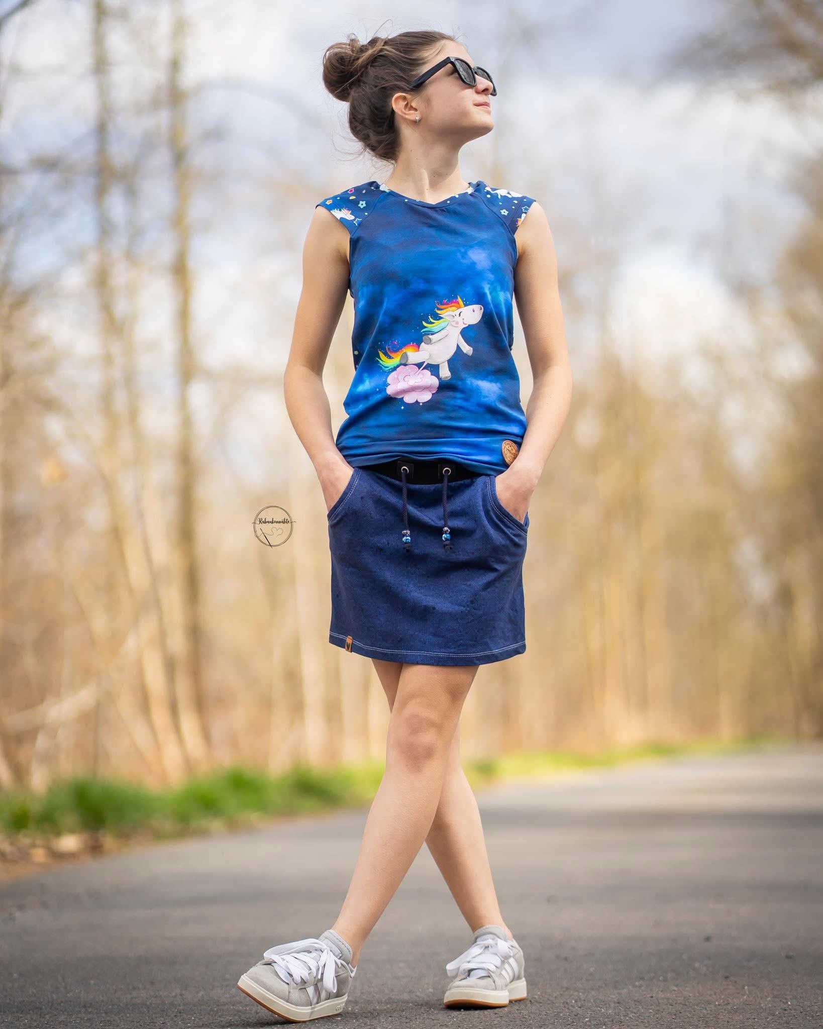 Bio-Jersey Glitzereinhorn denimblau 