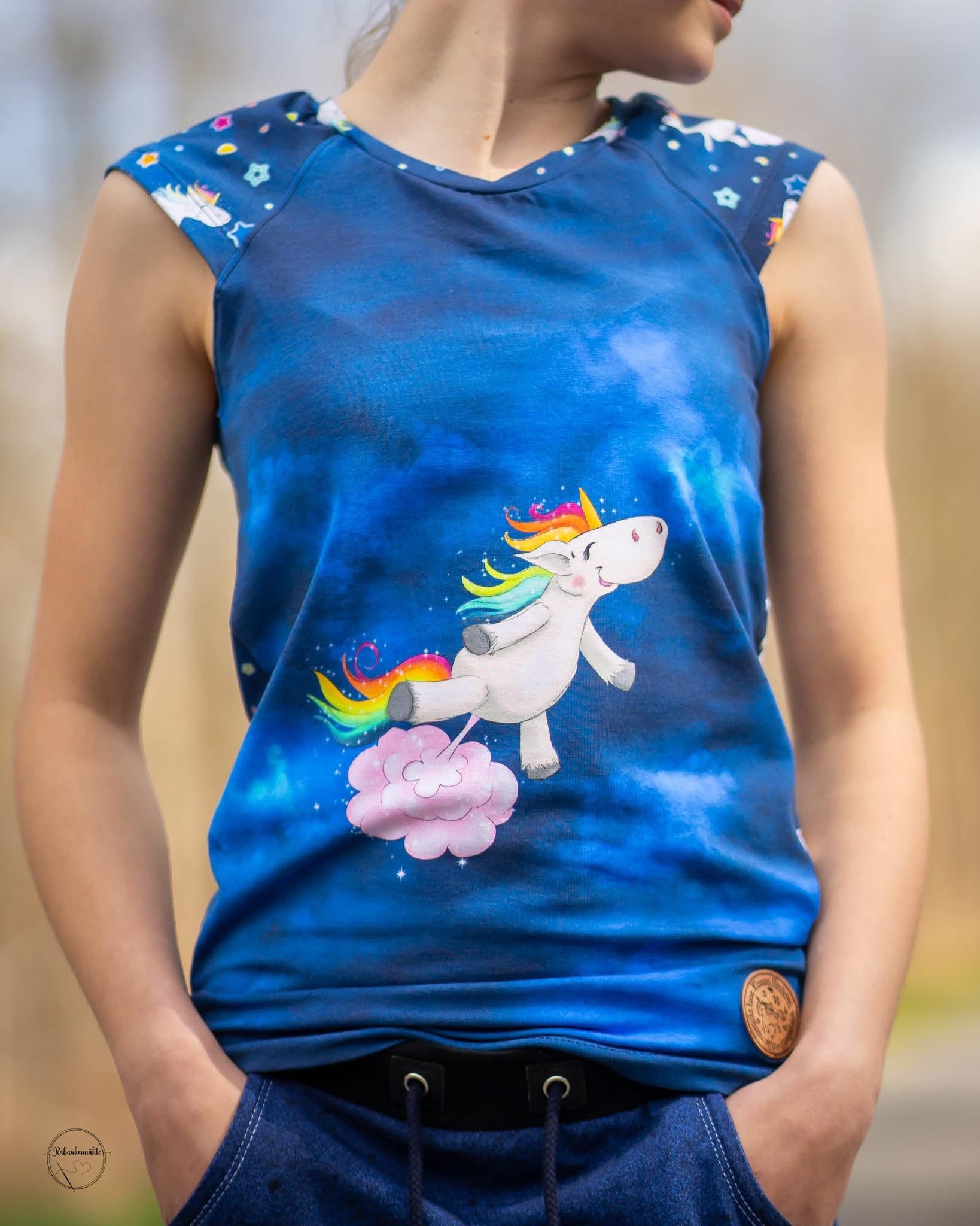 Bio-Jersey Glitzereinhorn denimblau 