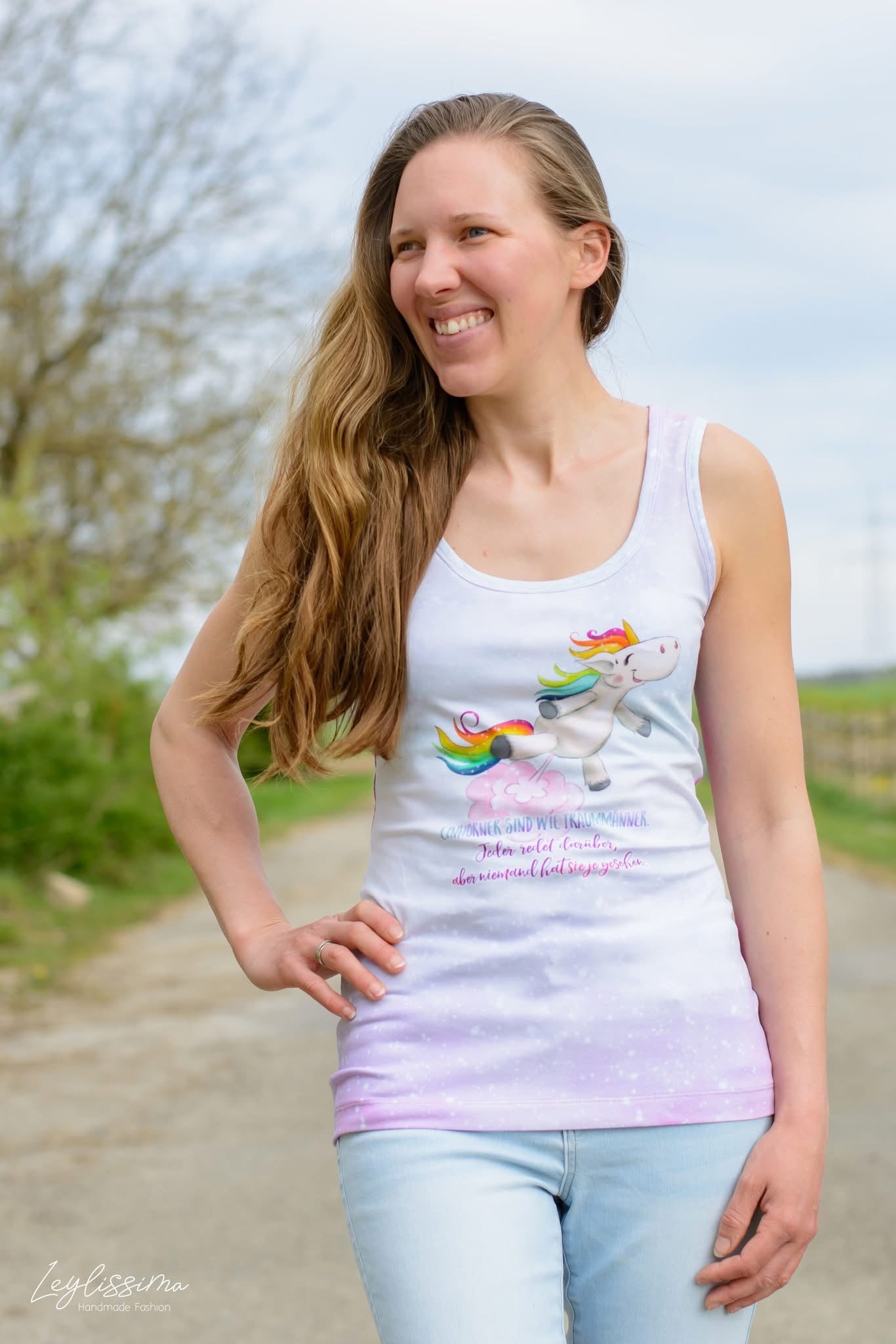 Bio-Jersey Glitzereinhorn pinkcandy Damenlänge 