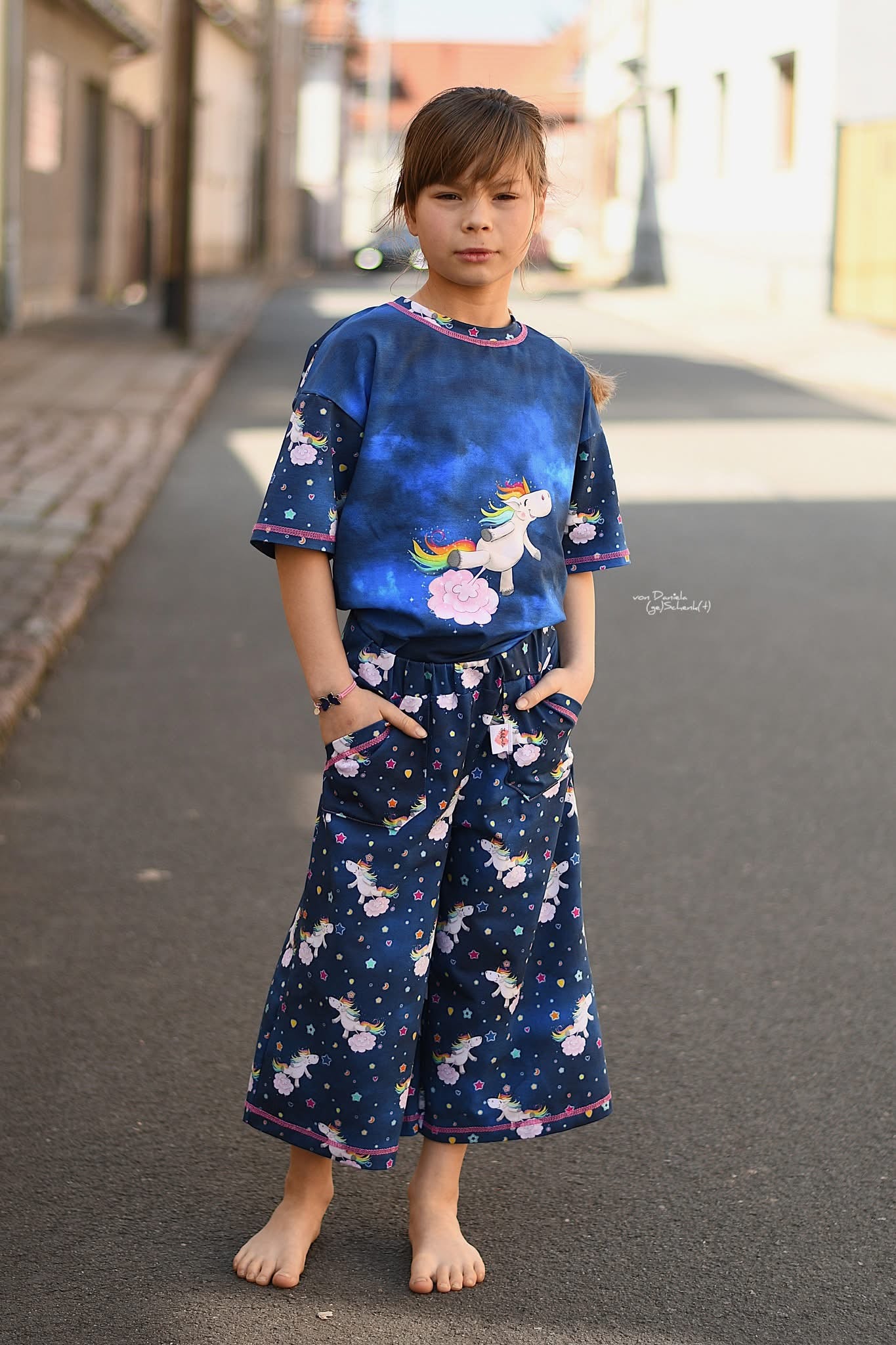 Bio-Jersey Glitzereinhorn denimblau 