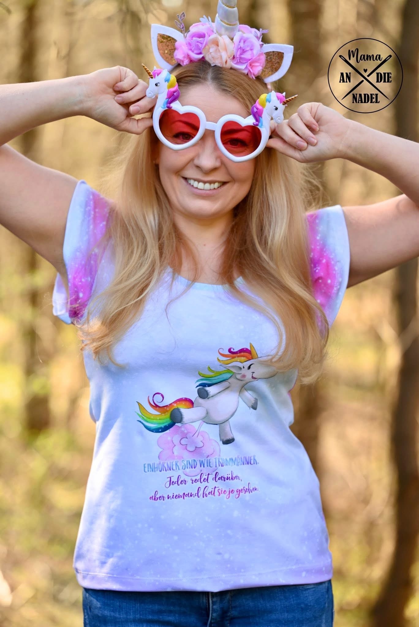 Bio-Jersey Glitzereinhorn pinkcandy Damenlänge 