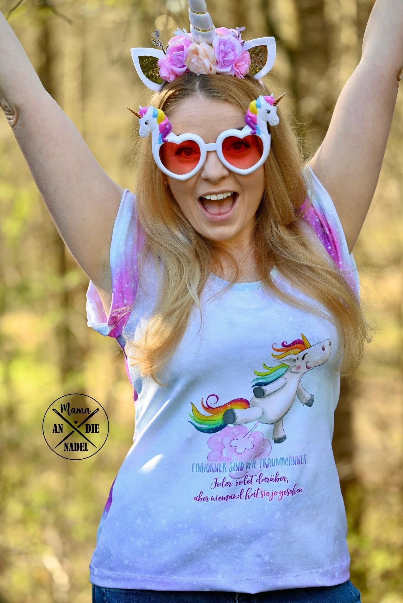 Bio-Jersey Glitzereinhorn pinkcandy Damenlänge 