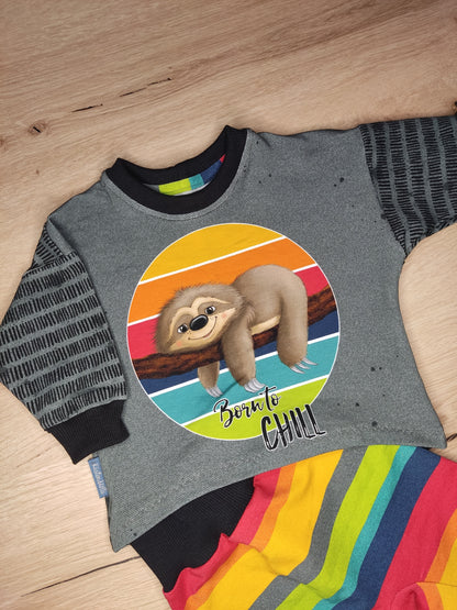 Bio-Sommersweat Hugo das Faultier &quot;Born to Chill&quot; mittelgrau 