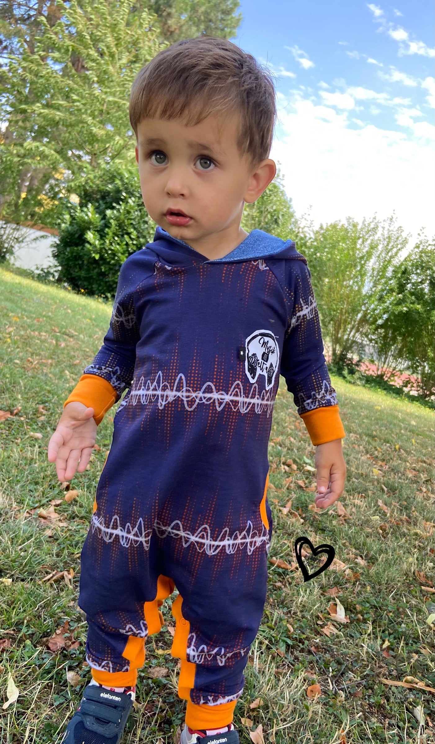 0,5m Bio-Sommersweat Music Soundwave-Kombi lightdenim-orange 