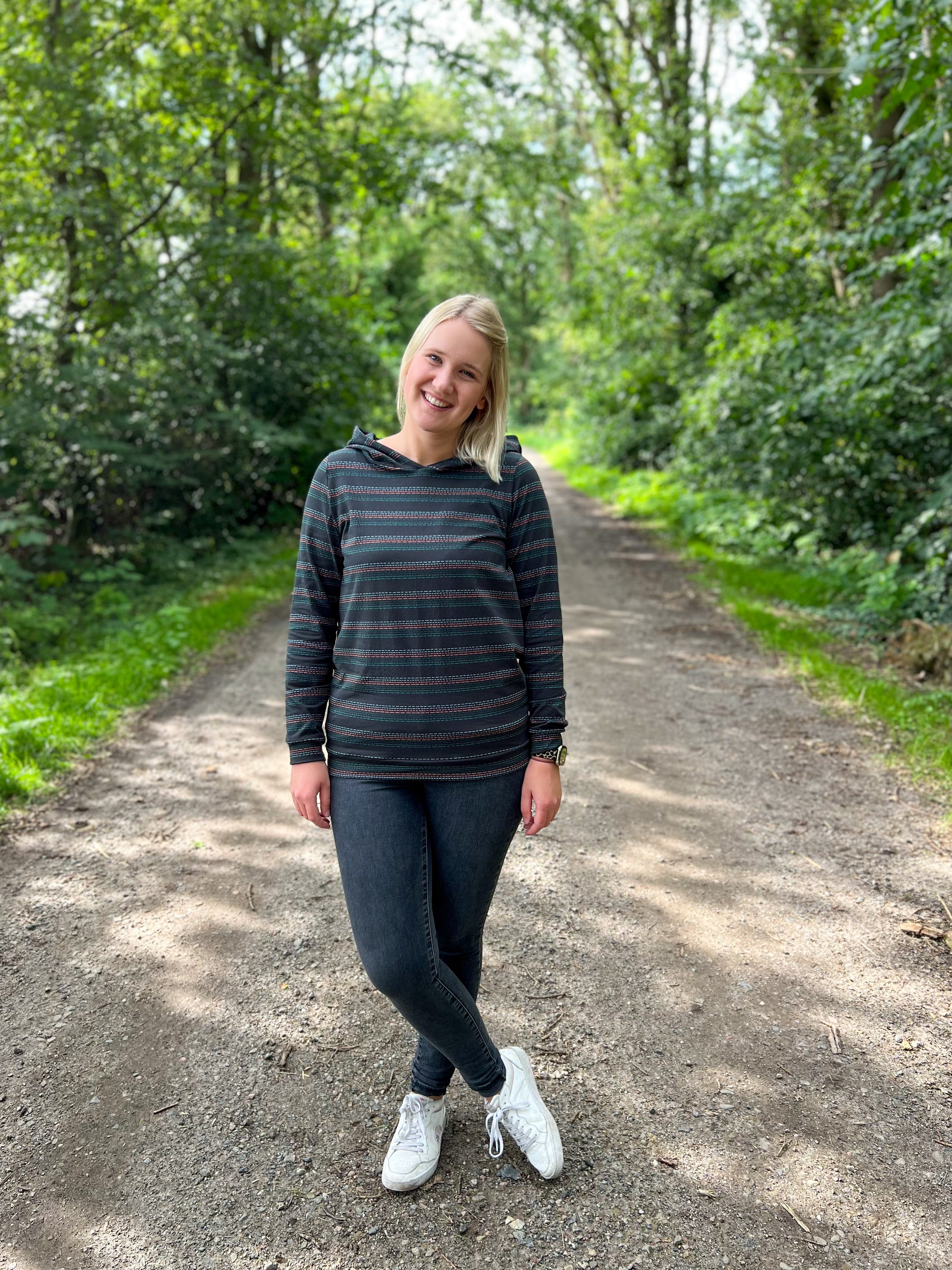 0,5m Bio-Jersey Charlie &quot;Big Hug&quot; Stripes dunkelgrau 